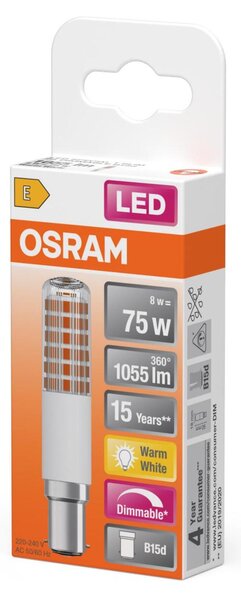 LEDVANCE LED žárovka T Slim 8 W 220-240 V B15d 2700 K stmívatelná čirá