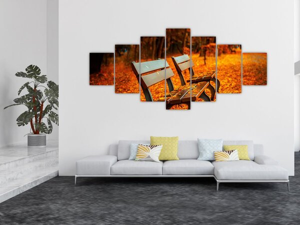Obraz lavičky v podzimu (210x100 cm)