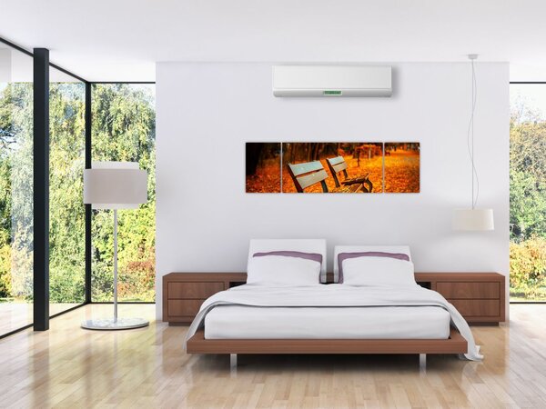 Obraz lavičky v podzimu (170x50 cm)