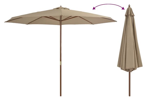 Zahradní slunečník s dřevěnou tyčí 350 cm barva taupe