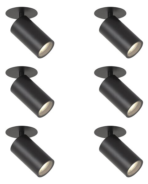 Sada 6 moderních zapuštěných bodových svítidel černá GU10 50mm IP44 - Chels