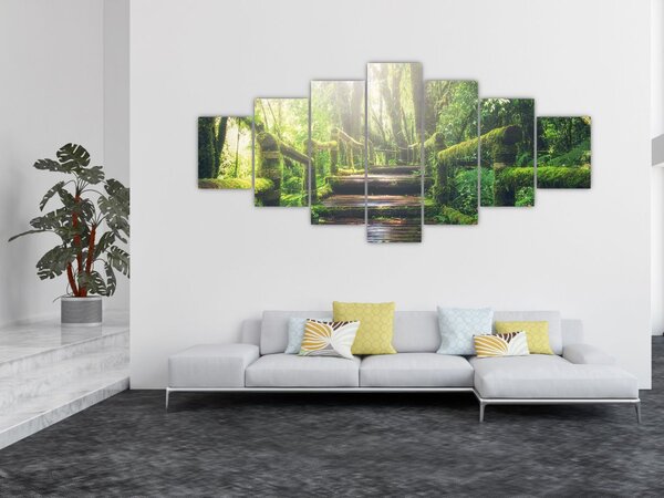 Obraz - dřevěné schody v lese (210x100 cm)