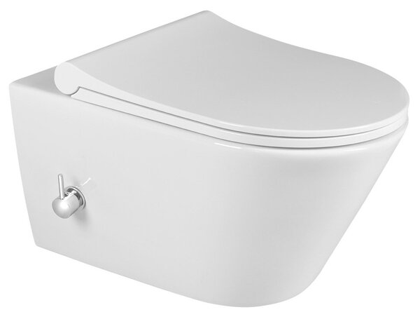 Sapho Sapho, AVVA PORTO závěsná WC mísa Rimless, integrovaná baterie a bidetová sprška 35,5x53 cm, bílá, 100315