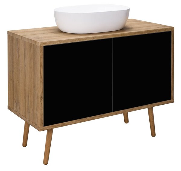 Oltens Hedvig skříňka 95x45x49.7 cm pod umyvadlo závěsná černá-dub 60204360