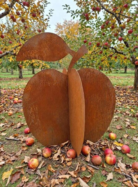Kovová zahradní dekorace Jablko 3D velké 83 cm corten