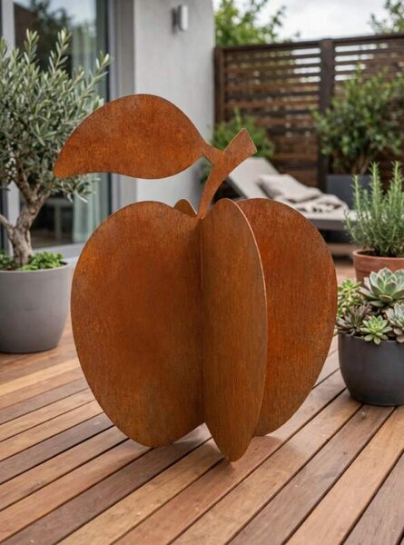 Kovová zahradní dekorace Jablko 3D velké 83 cm corten