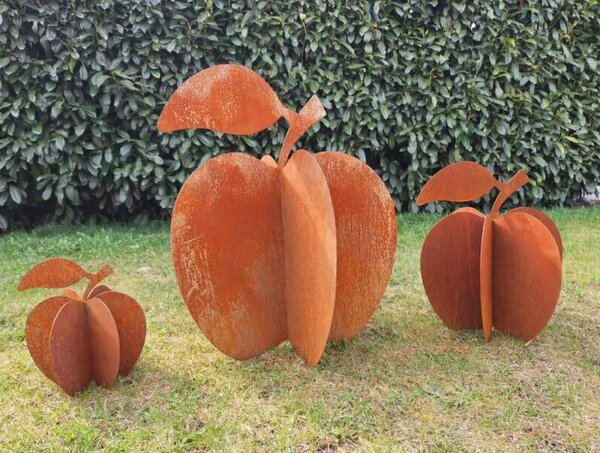 Kovová zahradní dekorace Jablko 3D malé 35 cm corten