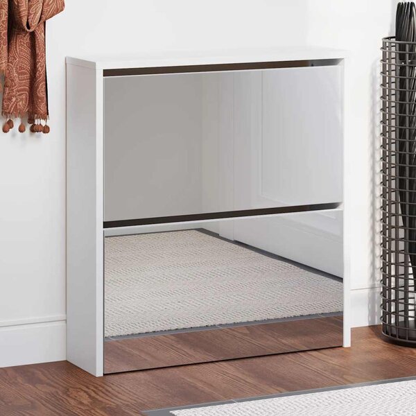 Botník se zrcadlem 2patrový bílá s vysokým leskem 63x17x67 cm