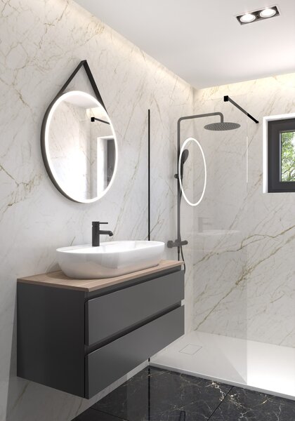 Oltens Bo sprchová zástěna 80 cm černá matný/průhledné sklo 22000300