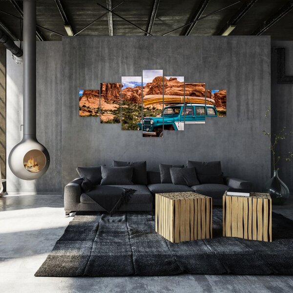 Obraz terenního auta v horách (210x100 cm)
