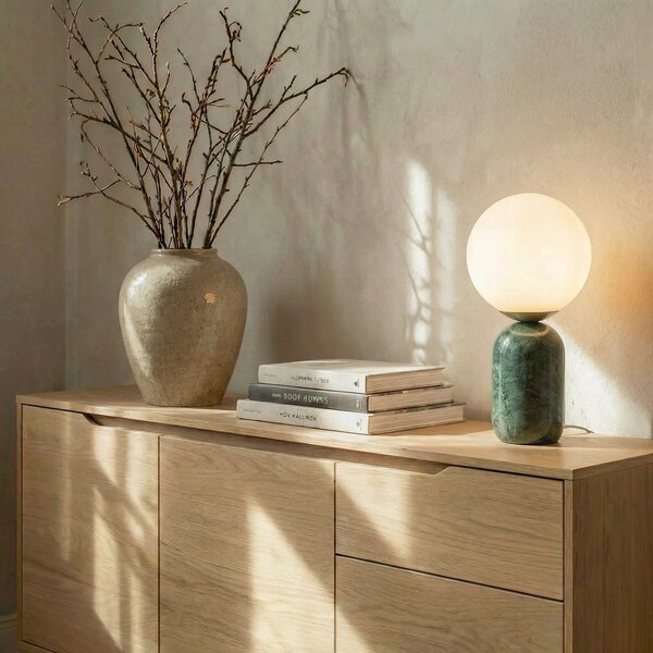 Stolní lampa Lindby, Lennes, Zelená, Obývací pokoj, Mramor, Moderní