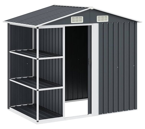 Zahradní domek s regálem antracitový 205 x 130 x 183 cm železo