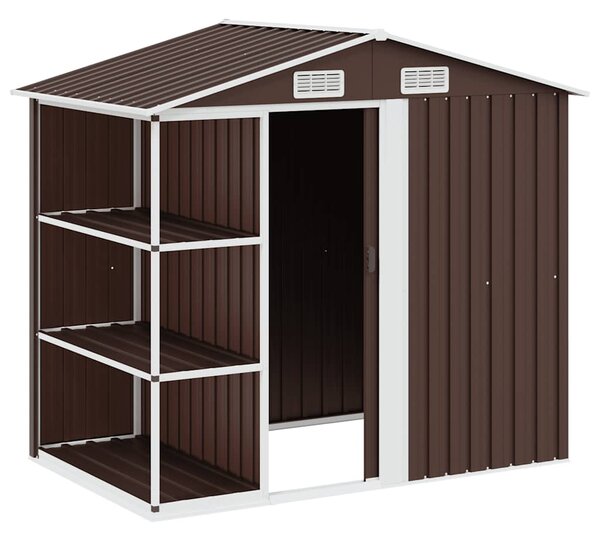 Zahradní domek s regálem hnědý 205 x 130 x 183 cm železo