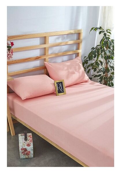 Růžové napínací bavlněné prostěradlo a povlak na polštář v sadě 180x200 cm – Mila Home