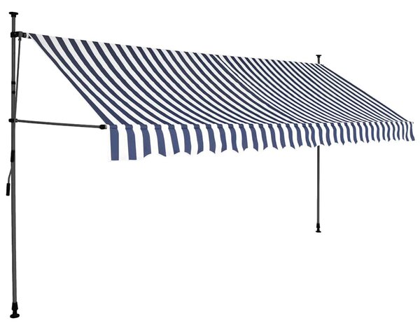Ručně zatahovací markýza s LED světlem 350 cm modrobílá 145846