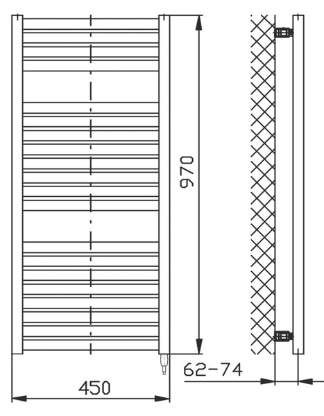 Aqualine Sapho, TONDI-E elektrické topné těleso, rovné, 450x970 mm, 300W, černá matná
