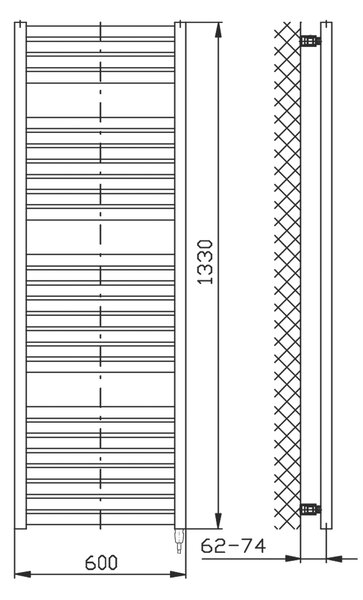 Aqualine Aqualine, TONDI-E elektrické topné těleso, rovné, 600x1330 mm, 600W, bílá, DE480T