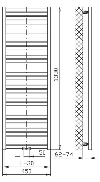 Aqualine Aqualine, TONDI topné těleso 450x1330 mm, středové připojení, černá matná, DT476T