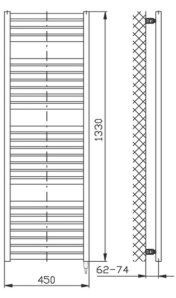 Aqualine Sapho, TONDI-E elektrické topné těleso, rovné, 450x1330 mm, 500W, černá matná