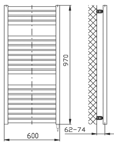 Aqualine Sapho, TONDI-E elektrické topné těleso, rovné, 600x970 mm, 400W, černá matná