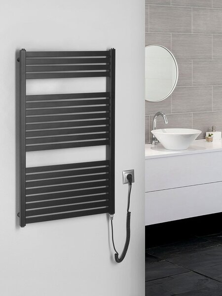 Aqualine Sapho, TONDI-E elektrické topné těleso, rovné, 600x970 mm, 400W, černá matná