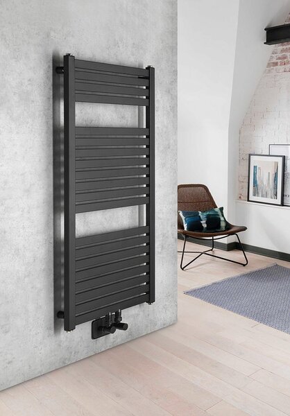 Aqualine Aqualine, TONDI topné těleso 450x970 mm, středové připojení, černá matná, DT456T