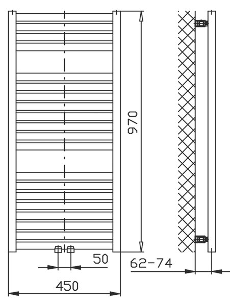 Aqualine Aqualine, TONDI topné těleso 450x970 mm, středové připojení, černá matná, DT456T