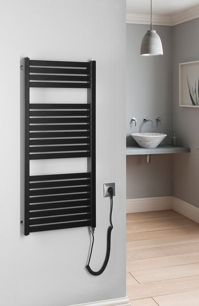 Aqualine Sapho, TONDI-E elektrické topné těleso, rovné, 450x970 mm, 300W, černá matná