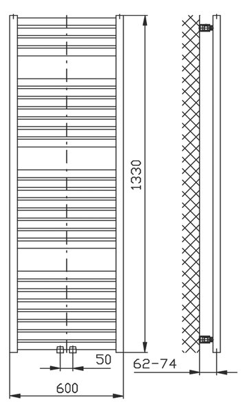 Aqualine Aqualine, TONDI topné těleso 600x1330 mm, středové připojení, černá matná, DT486T
