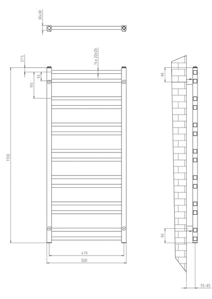 Sapho Sapho, METRO DOS topné těleso 500x1100 mm, černá matná, IR432TB