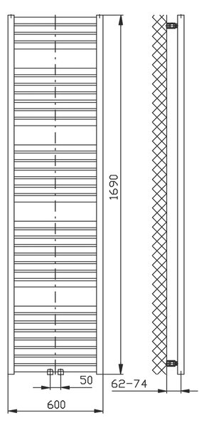 Aqualine Aqualine, TONDI topné těleso 600x1690 mm, středové připojení, černá matná, DT496T