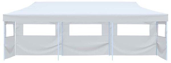 Skládací nůžkový stan s 5 bočními stěnami 3 x 9 m bílý