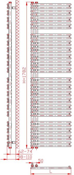 Thermal Trend HTO-EX2 496 x 1782 elektrický topný žebřík, 800W HTO-EX2 496/1782-800W antracit PROVEDENÍ: pravá strana