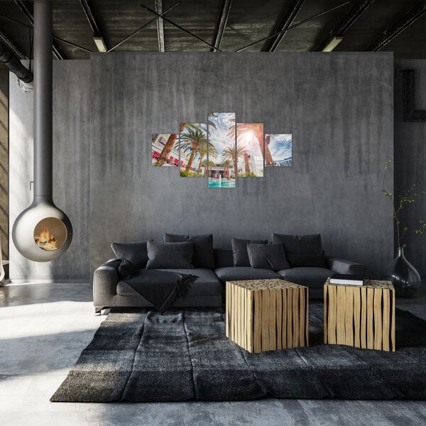 Obraz - palmy s bazénem (125x70 cm)