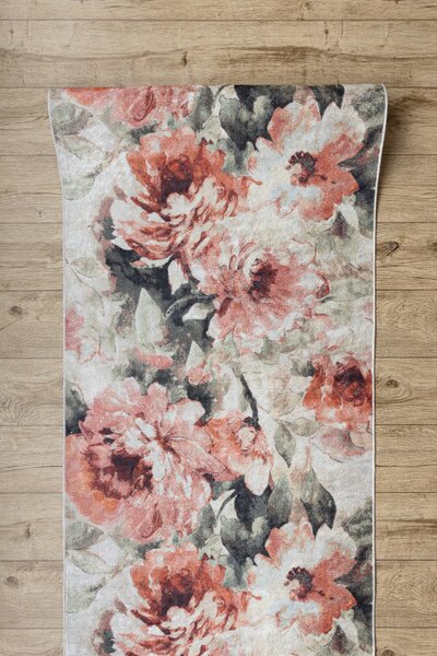 Protiskluzový běhoun LOTUS BOUQUET 52900 květiny béžový / růžový