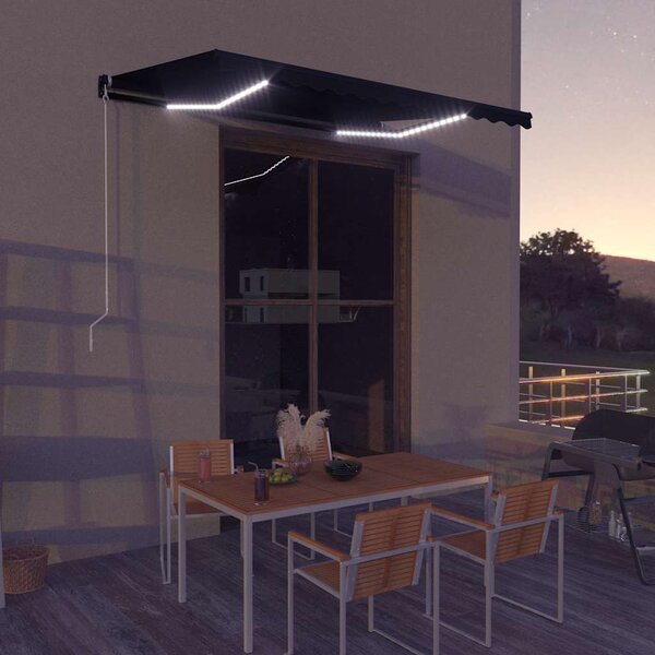 Ručně zatahovací markýza s LED světlem 350 x 250 cm antracitová