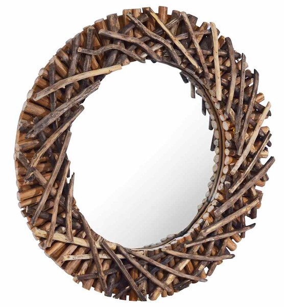Nástěnné zrcadlo 60 cm teak kulaté