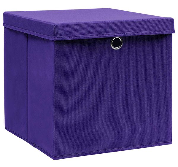 Úložné boxy s víky 10 ks 28 x 28 x 28 cm fialové
