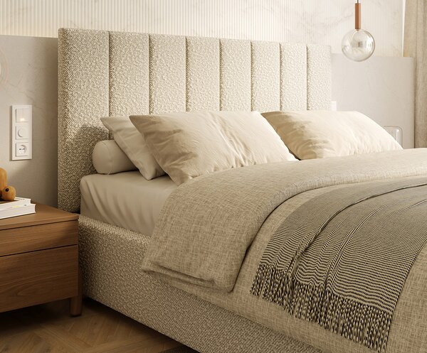 Čalouněná postel AUSTIN 90x200cm Béžová Boucle s úložným prostorem kovový rošt