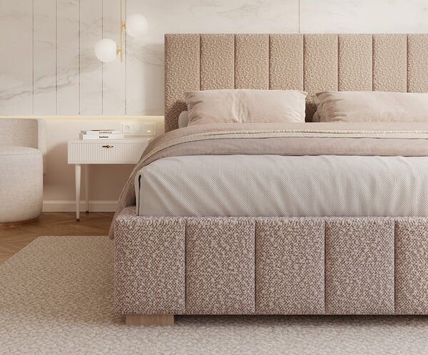 Čalouněná postel AUSTIN 90x200cm Růžová Boucle s úložným prostorem kovový rošt
