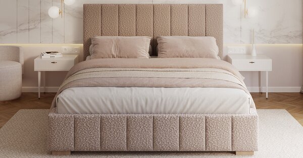 Čalouněná postel AUSTIN 90x200cm Růžová Boucle s úložným prostorem kovový rošt