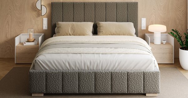Čalouněná postel AUSTIN 90x200cm Tmavě šedá Boucle s úložným prostorem kovový rošt