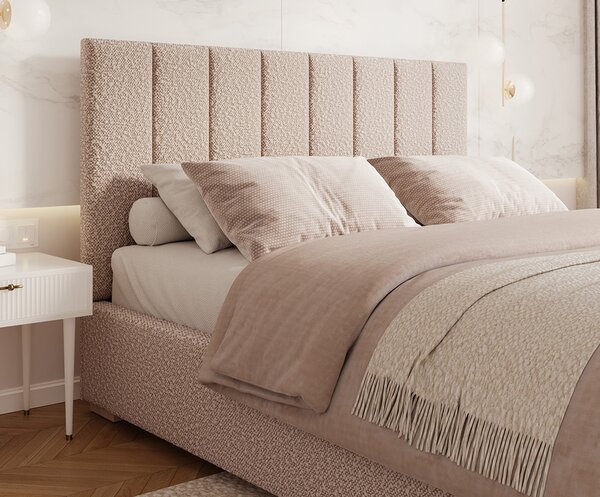 Čalouněná postel AUSTIN 90x200cm Růžová Boucle s úložným prostorem kovový rošt