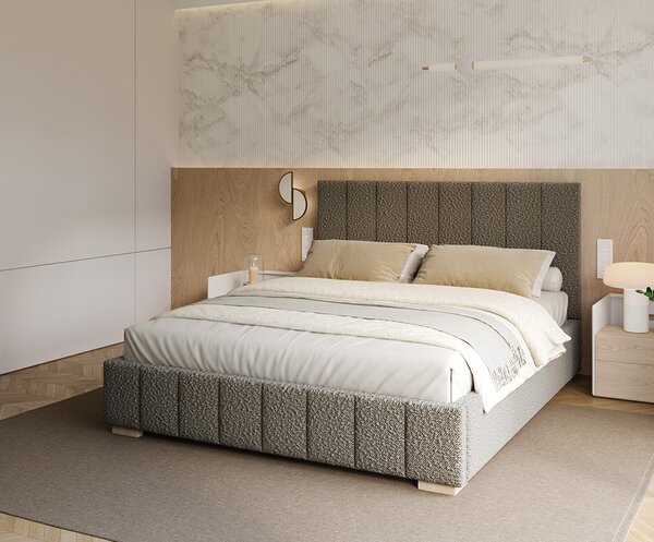 Čalouněná postel AUSTIN 90x200cm Tmavě šedá Boucle s úložným prostorem kovový rošt