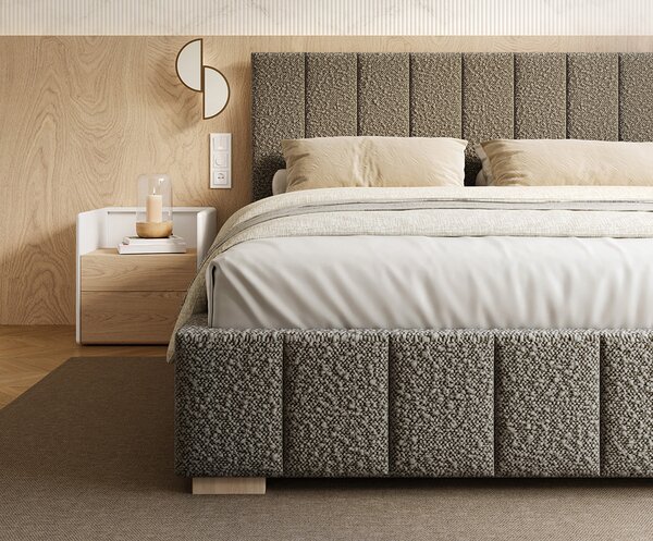 Čalouněná postel AUSTIN 90x200cm Tmavě šedá Boucle s úložným prostorem kovový rošt