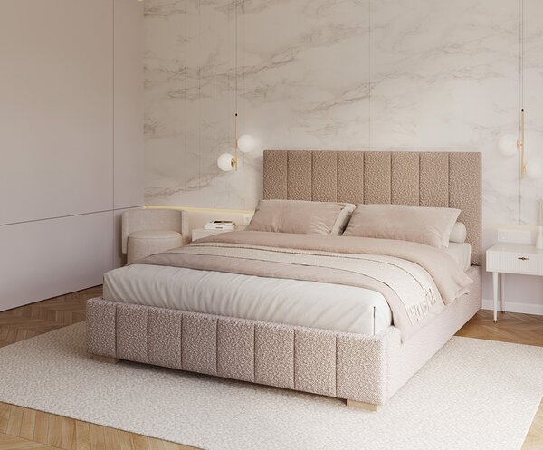 Čalouněná postel AUSTIN 90x200cm Růžová Boucle s úložným prostorem kovový rošt