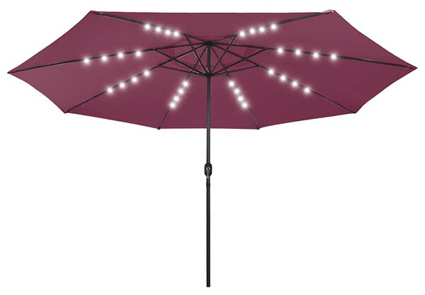 Zahradní slunečník s LED osvětlením 400 cm bordó