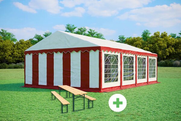 Párty stan 5x8m PREMIUM SET - stan + pivní sety barva Zeleno-bílá