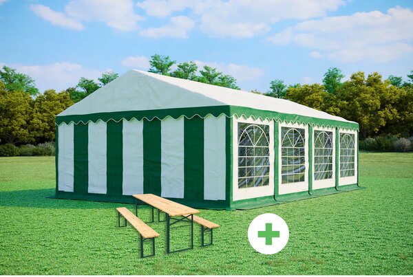 Párty stan 5x8m PREMIUM SET - stan + pivní sety barva Zeleno-bílá