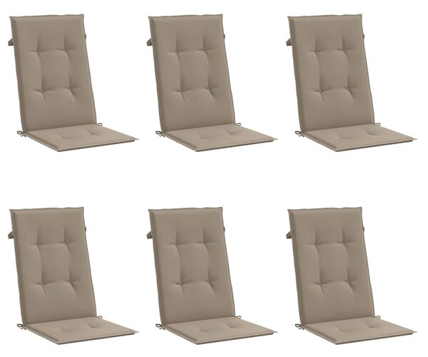 Podušky na židli vysoké opěradlo 6 ks taupe 120x50x3 cm textil